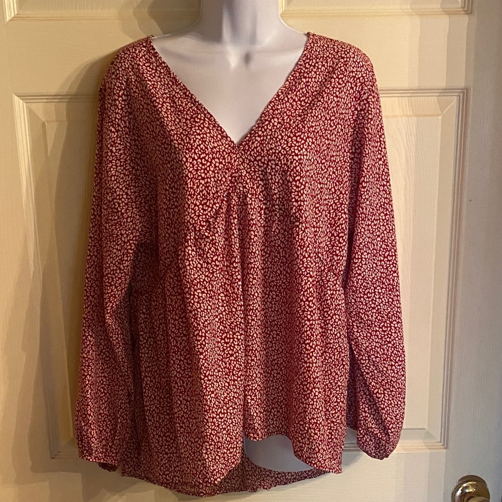 Umgee Red Printed V-Neck Long Sleeve Blouse